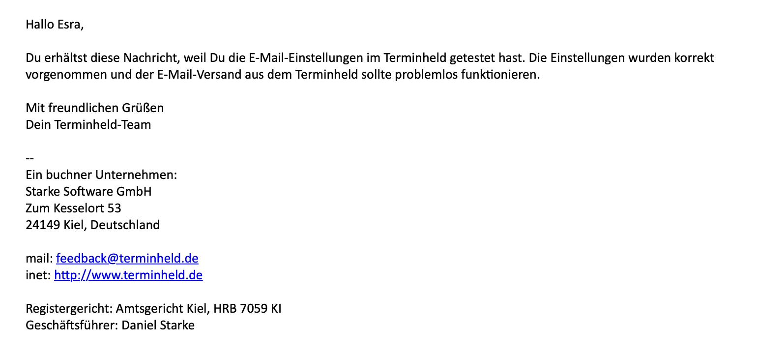 Screenshot Menü Praxisverwaltung E-Mail-Einstellungen Test-E-Mail